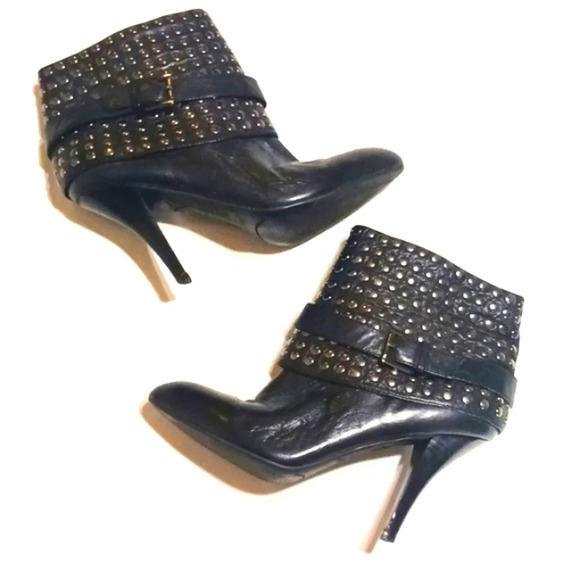 Vintage 90's Enzo Angiolini Black Studded Leather Heeled Booties Ankle Boots … - Picture 1 of 9